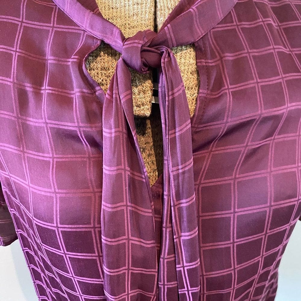 Purple Tie Front Boxy Blouse Fall Perfect silky Medium - Picture 2 of 4